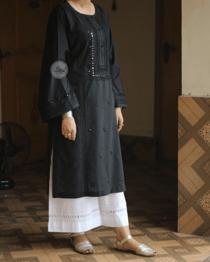 Classic Black Handcrafted Tarkashi Kurta - Pure Lawn