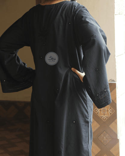 Classic Black Handcrafted Tarkashi Kurta - Pure Lawn