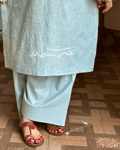 Classic Hand Embroidered Chikankari Lawn Shirt - Mint Green