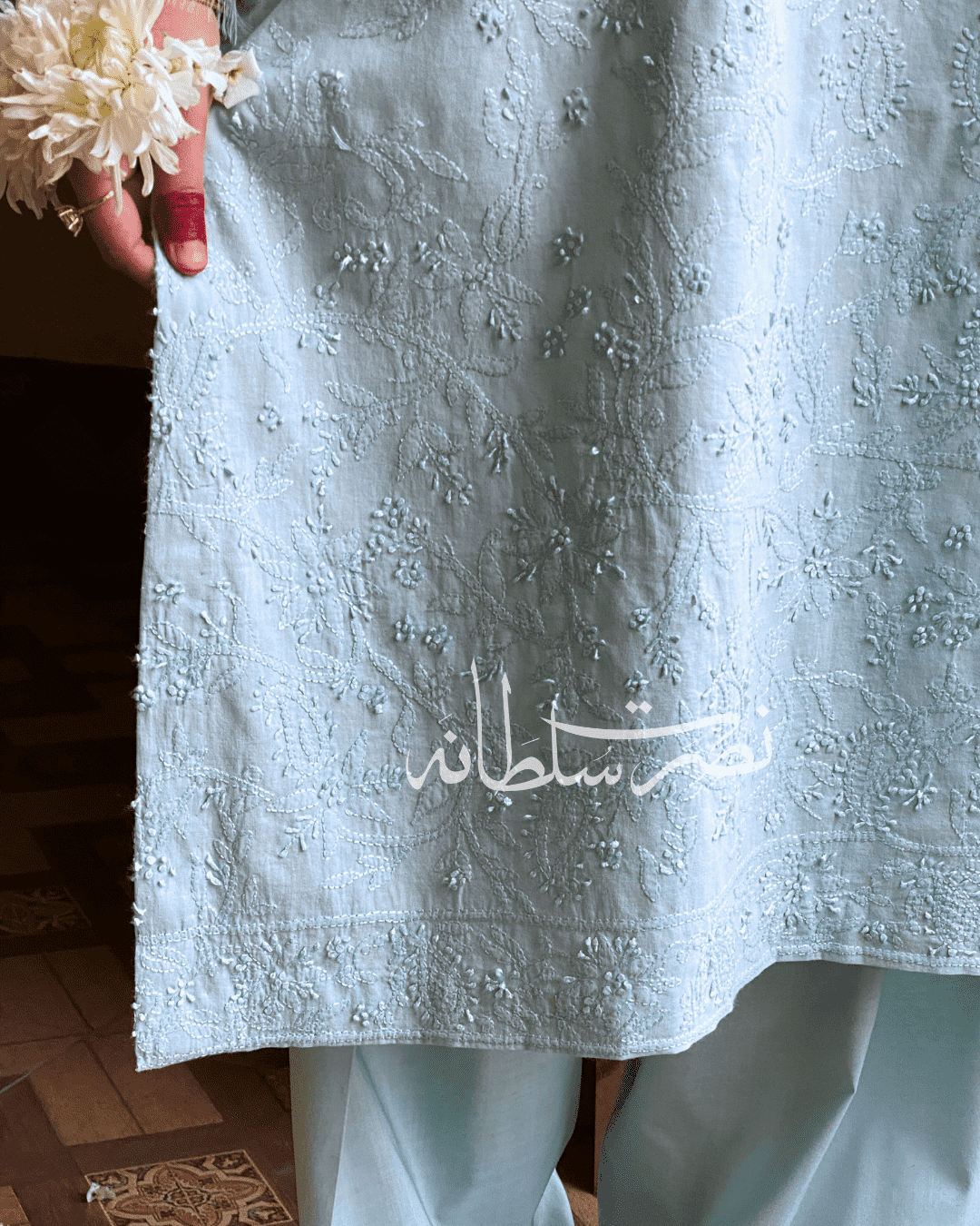 Classic Hand Embroidered Chikankari Lawn Shirt - Mint Green