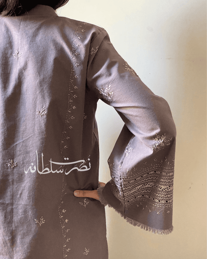 Traditional Hand Embroidery & Tarkashi work Shirt - Coffee Shade