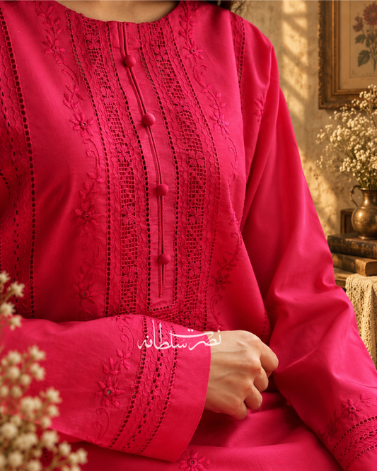 Hot Pink Handmade Tarkashi Kurta - Summer Lawn
