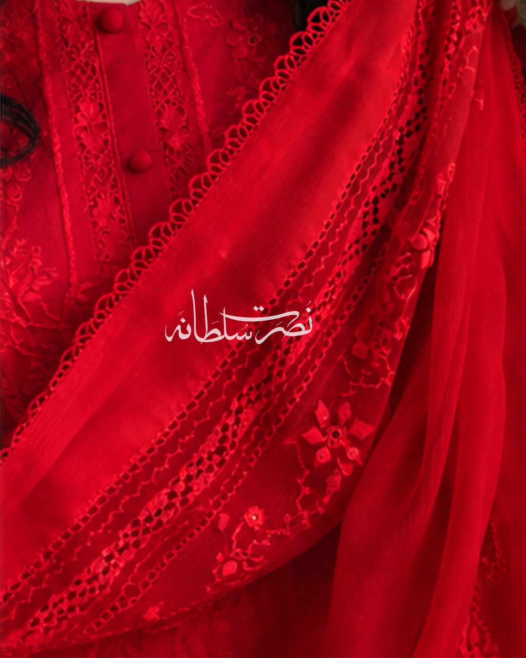 Classic Pure Chiffon Handcrafted Tarkashi Dupatta - Deep Red