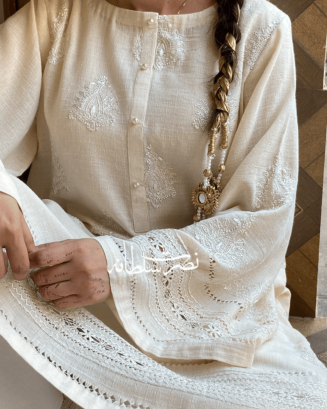 Handmade Soft Cream Irish Lawn Tarkashi Work Kurta - Premium Summer Lawn
