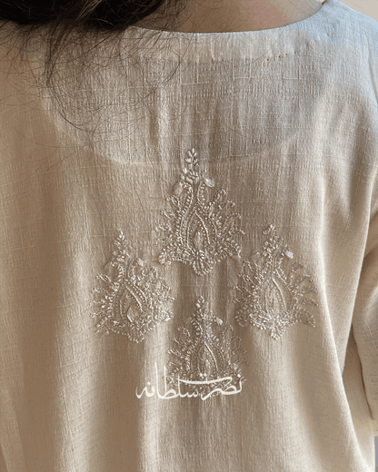 Handmade Soft Cream Irish Lawn Tarkashi Work Kurta - Premium Summer Lawn