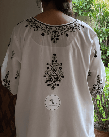 Classic White & Black Hand Embroidered Shirt - Pret